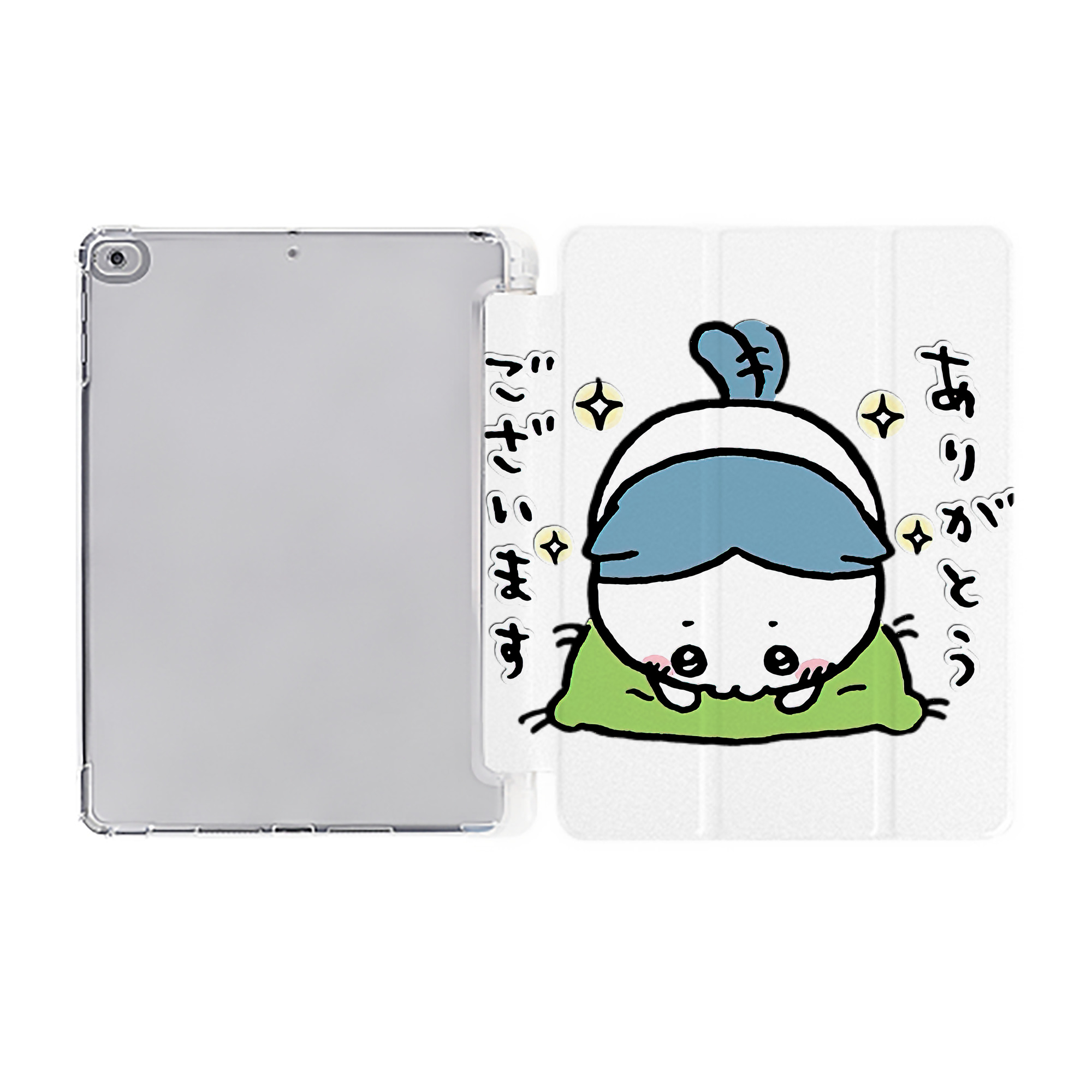 （画像用） ちいかわ ハチワレ Chii-kawa hachiware IPad ケース ペン収納付き 三つ折りスタンド PUレザー×シリコン 対応機種9.5/10.5/10.9インチ